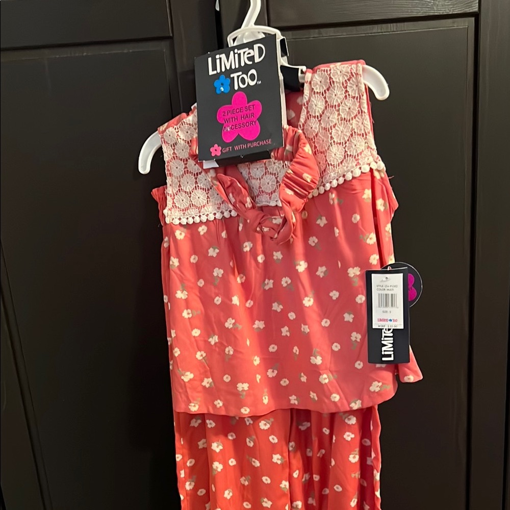 NWT Girls Limited Too Coral Floral Pant Set - Size 5